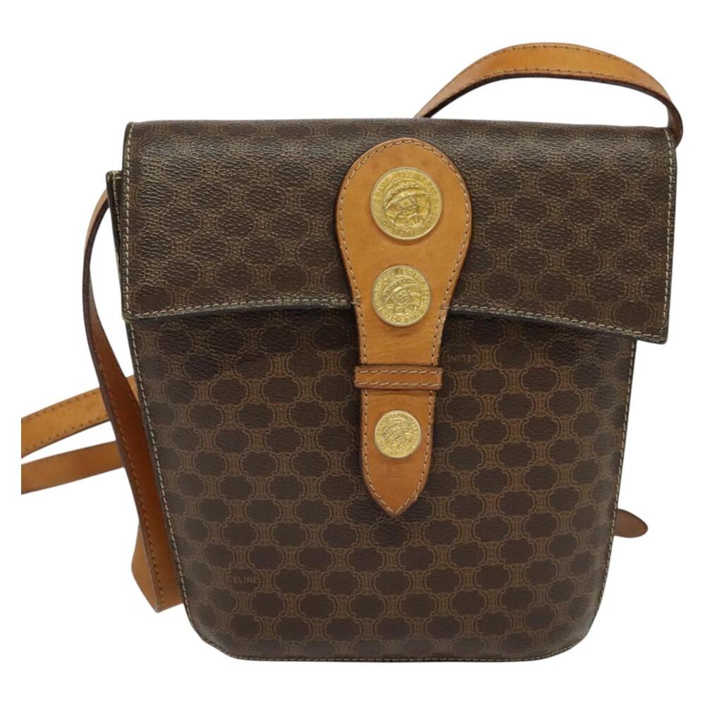 CELINE Macadam Canvas Shoulder Bag Pvc Leather Brown Gold - Picture 2 of 12